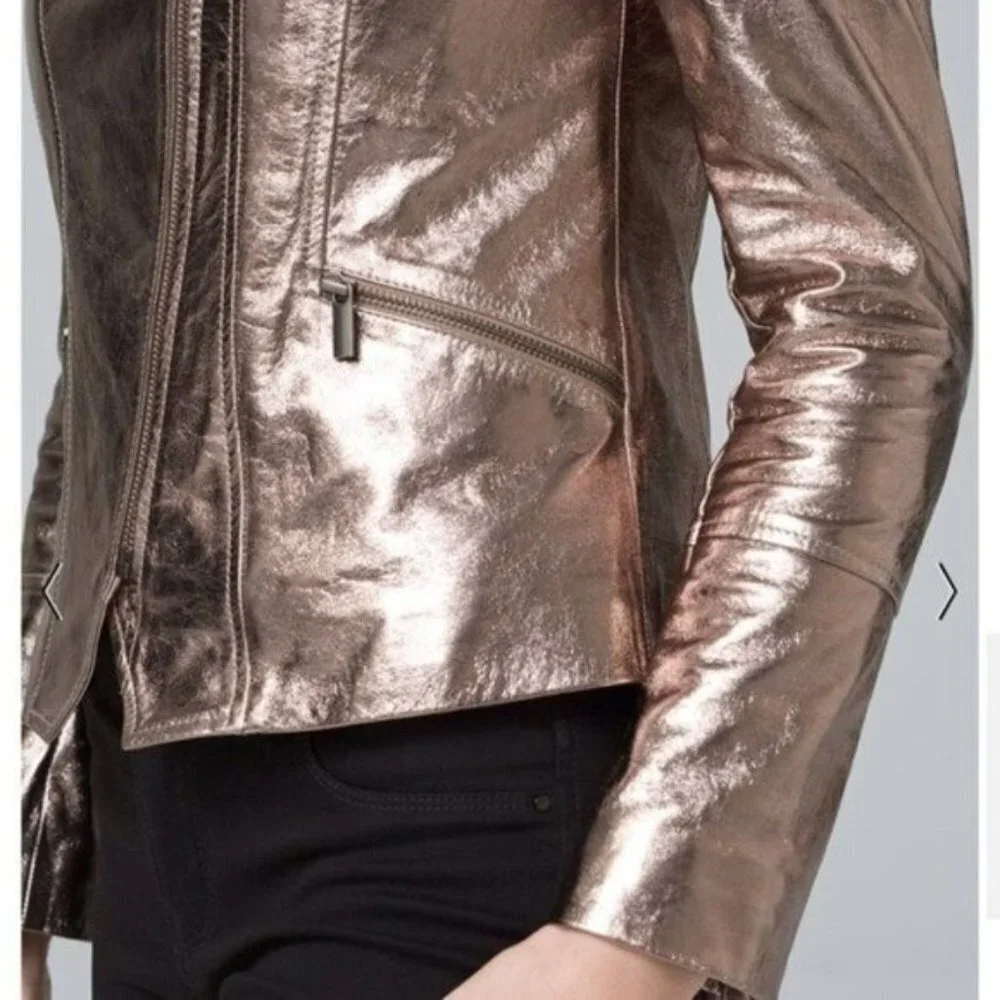 NWOT White House Black Market Metallic Leather Jacket - Champagne - Picture 3 of 4